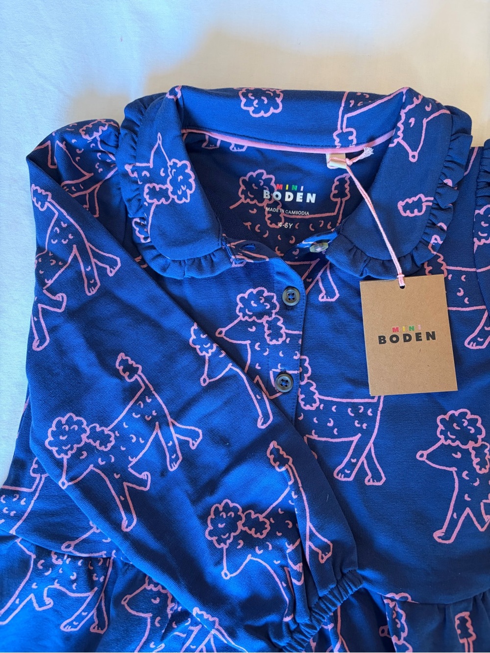 Mini Boden Navy dress with Pink Poodle Print